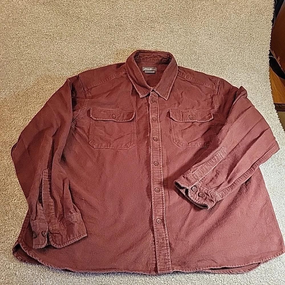 Eddie Bauer Shirt Mens Large Burgundy Chamois Long Sleeve Button Up Heavyweight